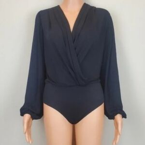 Heather By Bordeaux black long sleeve bodysuit size S